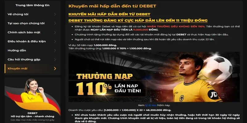 Quy định nhận khuyến mãi tại Debet